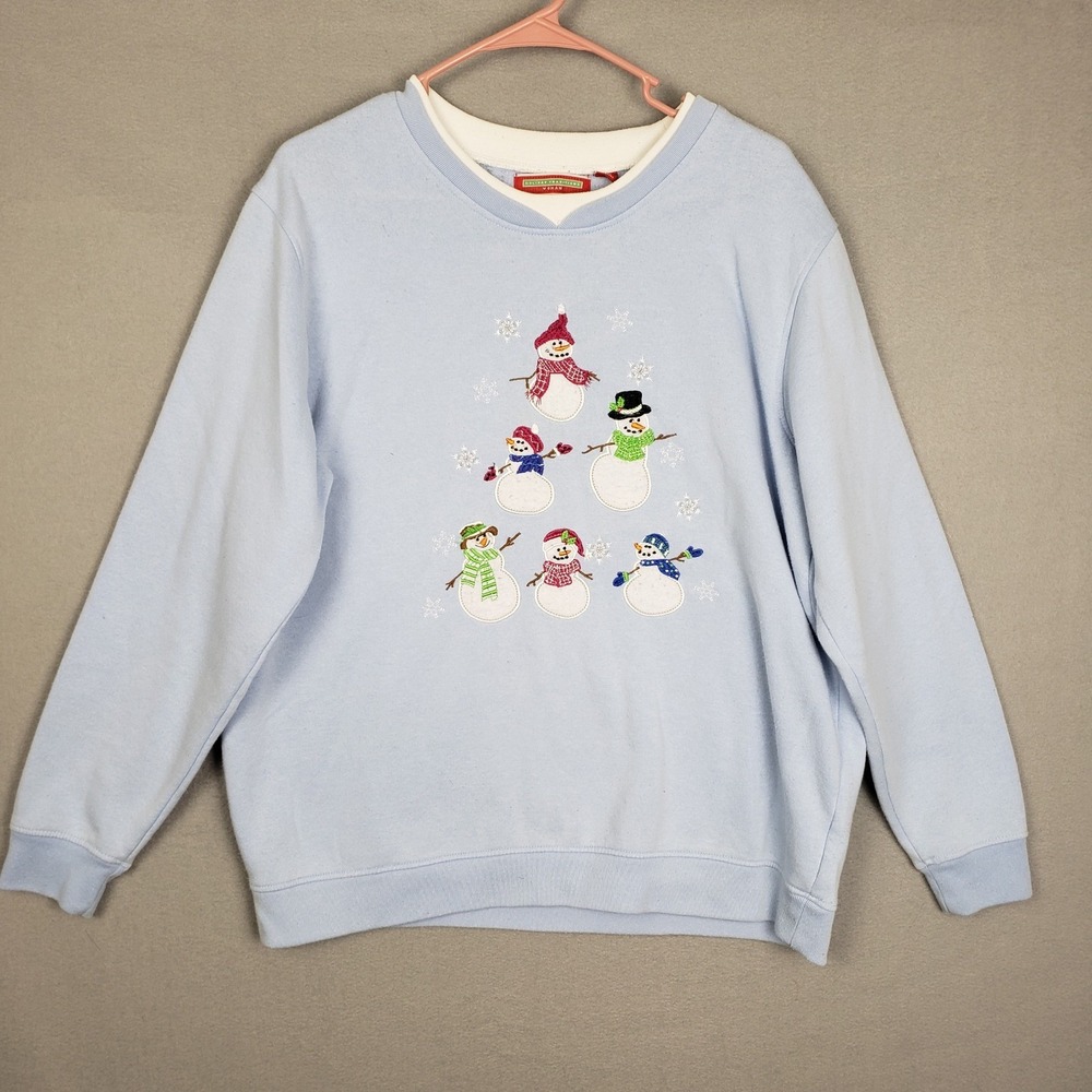 Holiday Tradition 1X‎ Snowman Pyramid Crewneck Sweatshirt Light Blue Grannycore